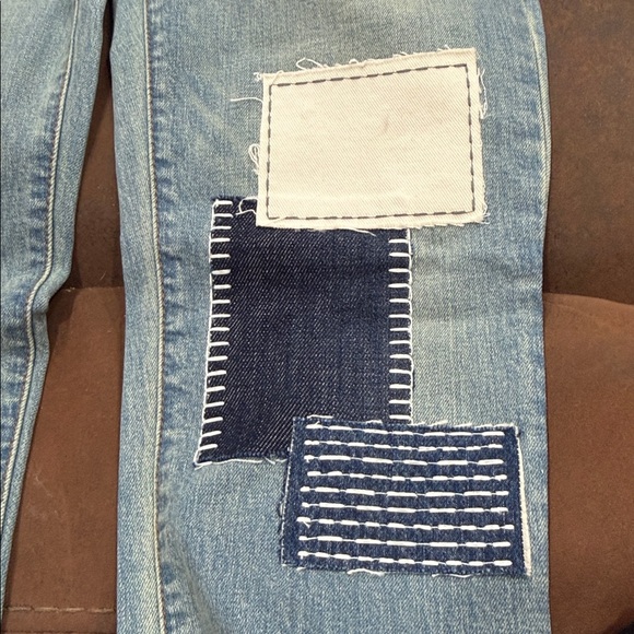 James Jeans light blue stretchy cigarette jeans unique patchwork design size 25 - Picture 7 of 9